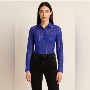 NWT Anthropologie Sapphire Blue Lace Bodysuit